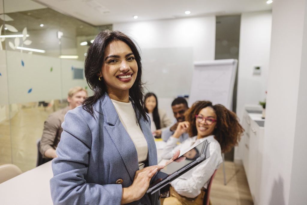 woman smiling in suit business