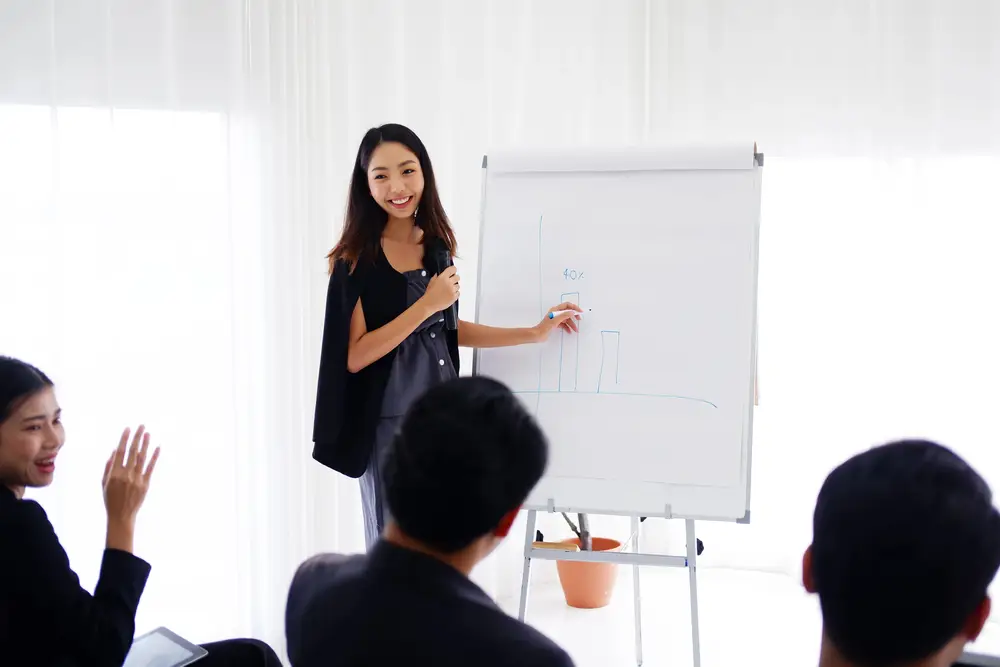 woman coaching at whiteboard