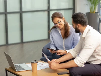 two people meeting at a table